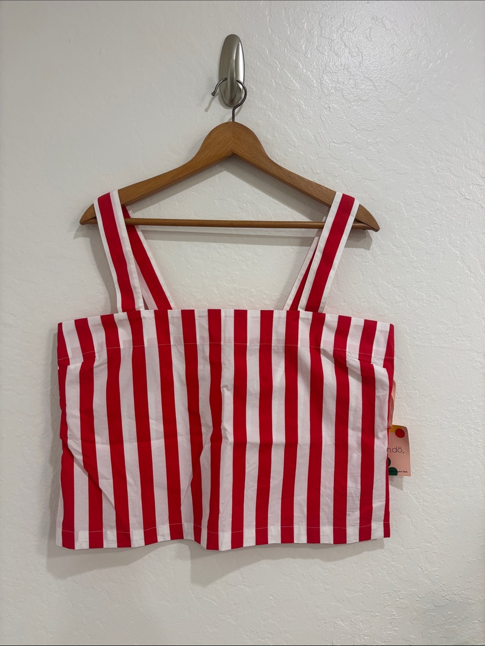 ban.do Red and White Vertical Stripe Square-Neck Crop Top